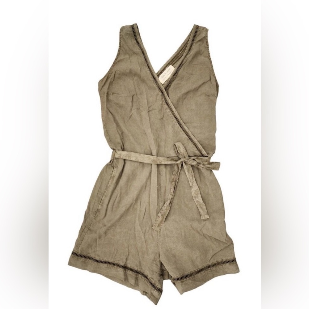 Anthro Cloth & Stone Burlingame Wrap V-Neck Romper Olive Green Size L, NWT - Picture 2 of 5
